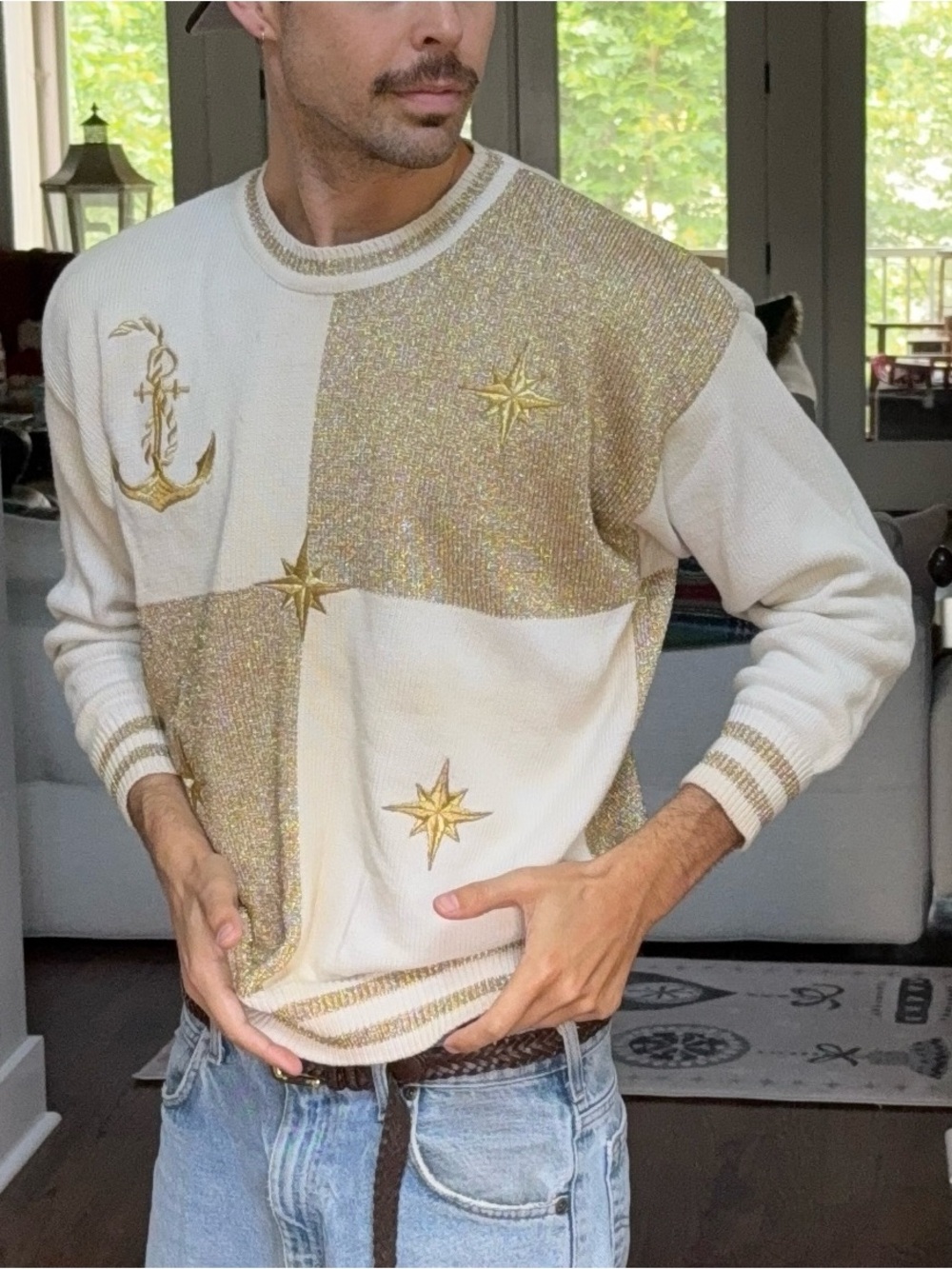 ⚓️ Vintage Adam Douglass Nautical Metallic Knit Sweater